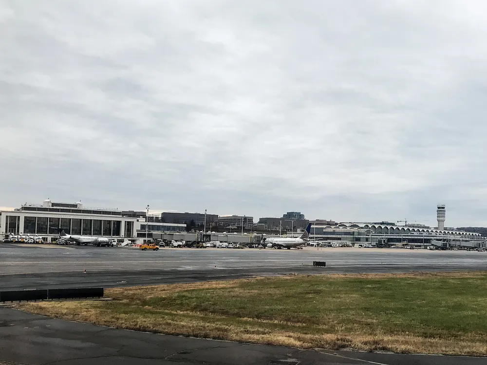 Terminals and the control tower at Ronald Reagan Washington National Airport, 27 November 2019.