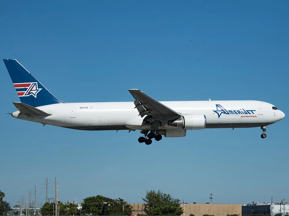 An Amerijet International Boeing 767 freighter (N316CM) at Miami International Airport on 16 January 2016.