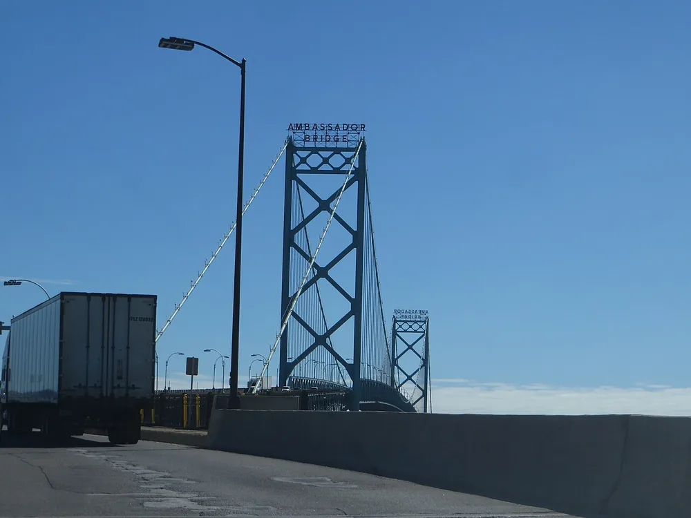 The Ambassador Bridge between Detroit, Michigan, and Windsor, Ontario, photographed on 27 September 2015.