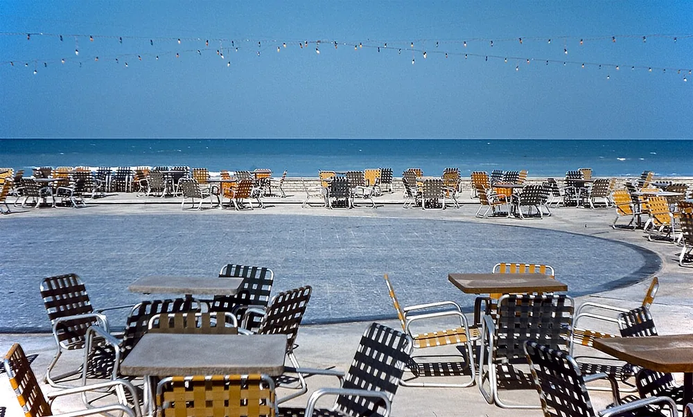 A patio overlooking the Persian Gulf at a Saudi Aramco residential compound in Dhahran, Saudi Arabia.