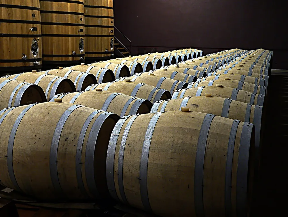 Stacked oil barrels photographed for a U.S. government collection.