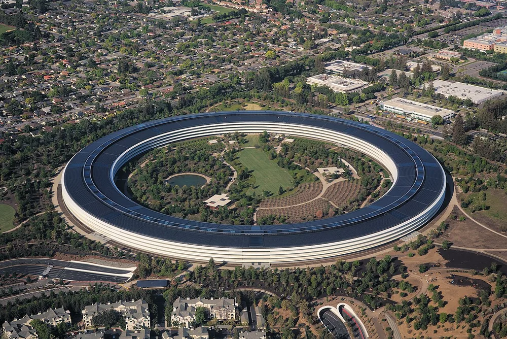 An aerial view of Apple Park, Apple’s headquarters campus in Cupertino, California.