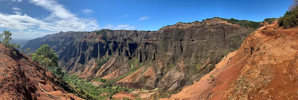 A panoramic view of Waimea Canyon on Kauai, Hawaii.