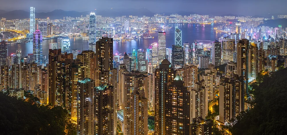 Hong Kong’s Victoria Harbour and skyline at night on 11 June 2019.