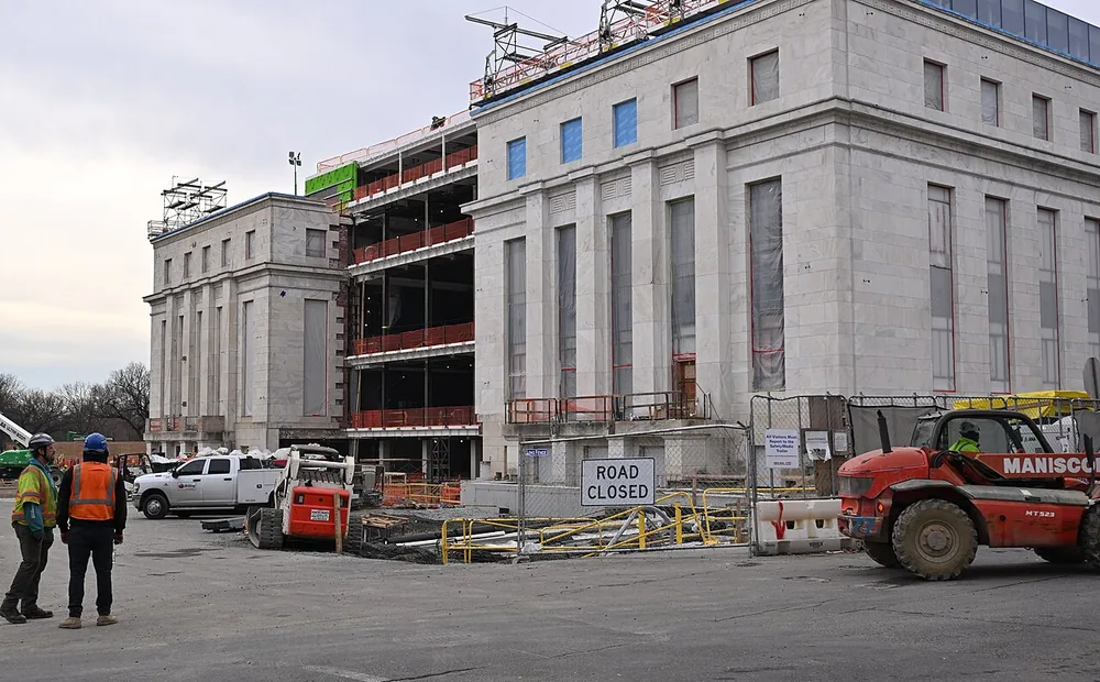 Construction work at the Marriner S. Eccles Federal Reserve Board Building in Washington, D.C., on 17 December 2025.