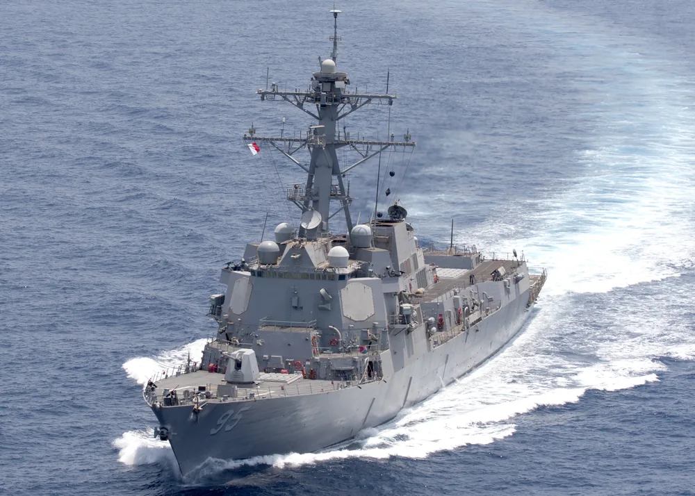 The guided-missile destroyer USS James E. Williams transits the Red Sea.