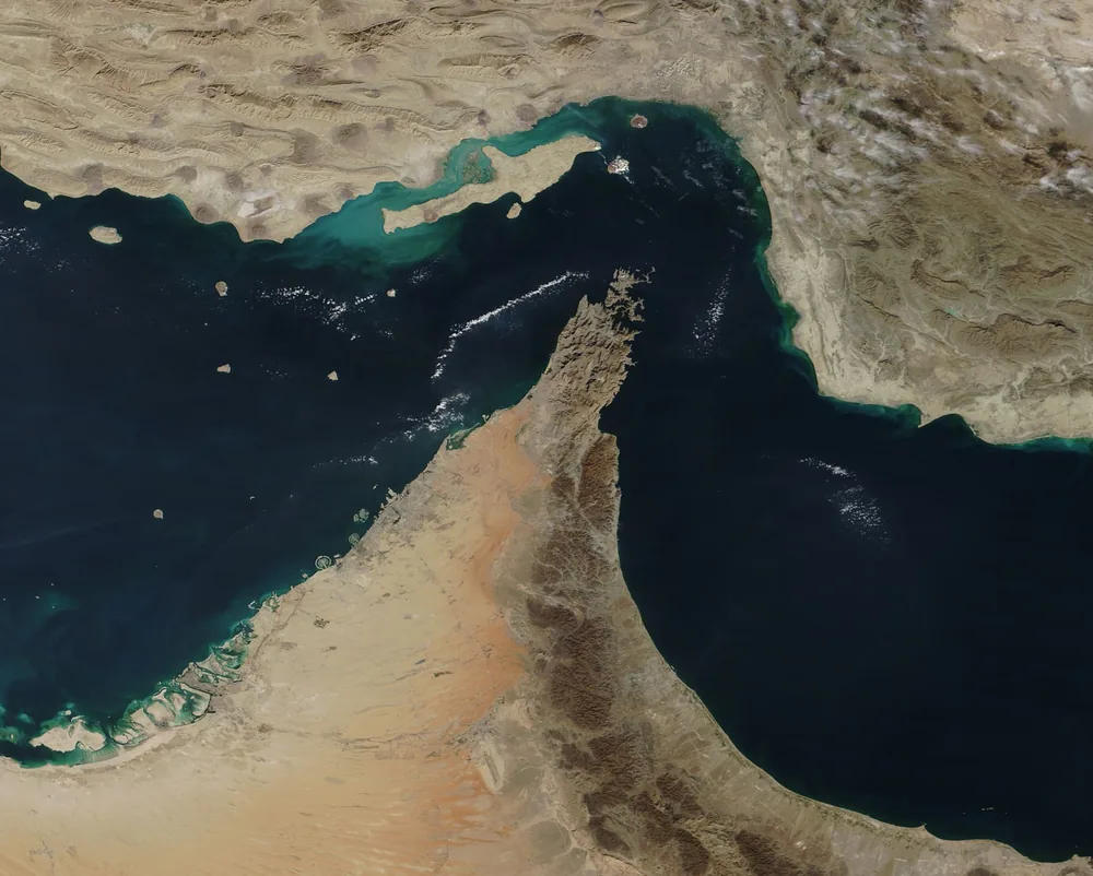 The Strait of Hormuz and the Musandam Peninsula, MODIS satellite view, 10 December 2018.