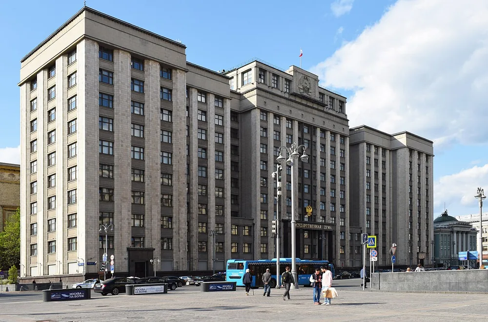 The Building of the Council of Labor and Defense on Okhotny Ryad in Moscow, seat of Russia's State Duma, 17 May 2024.