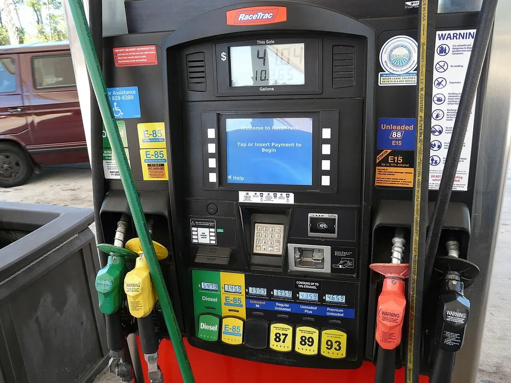 Fuel pumps at a RaceTrac station in Bradford County, Florida, 2012.