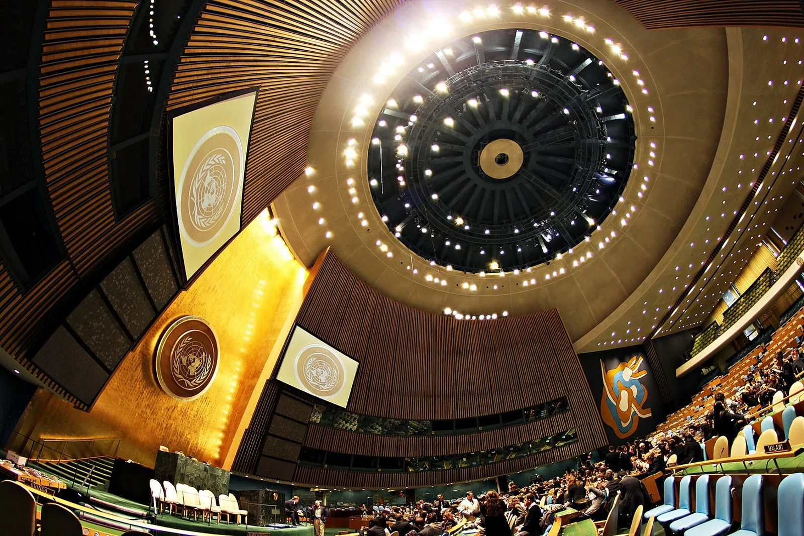 The United Nations General Assembly Hall at UN Headquarters, New York, 2011.
