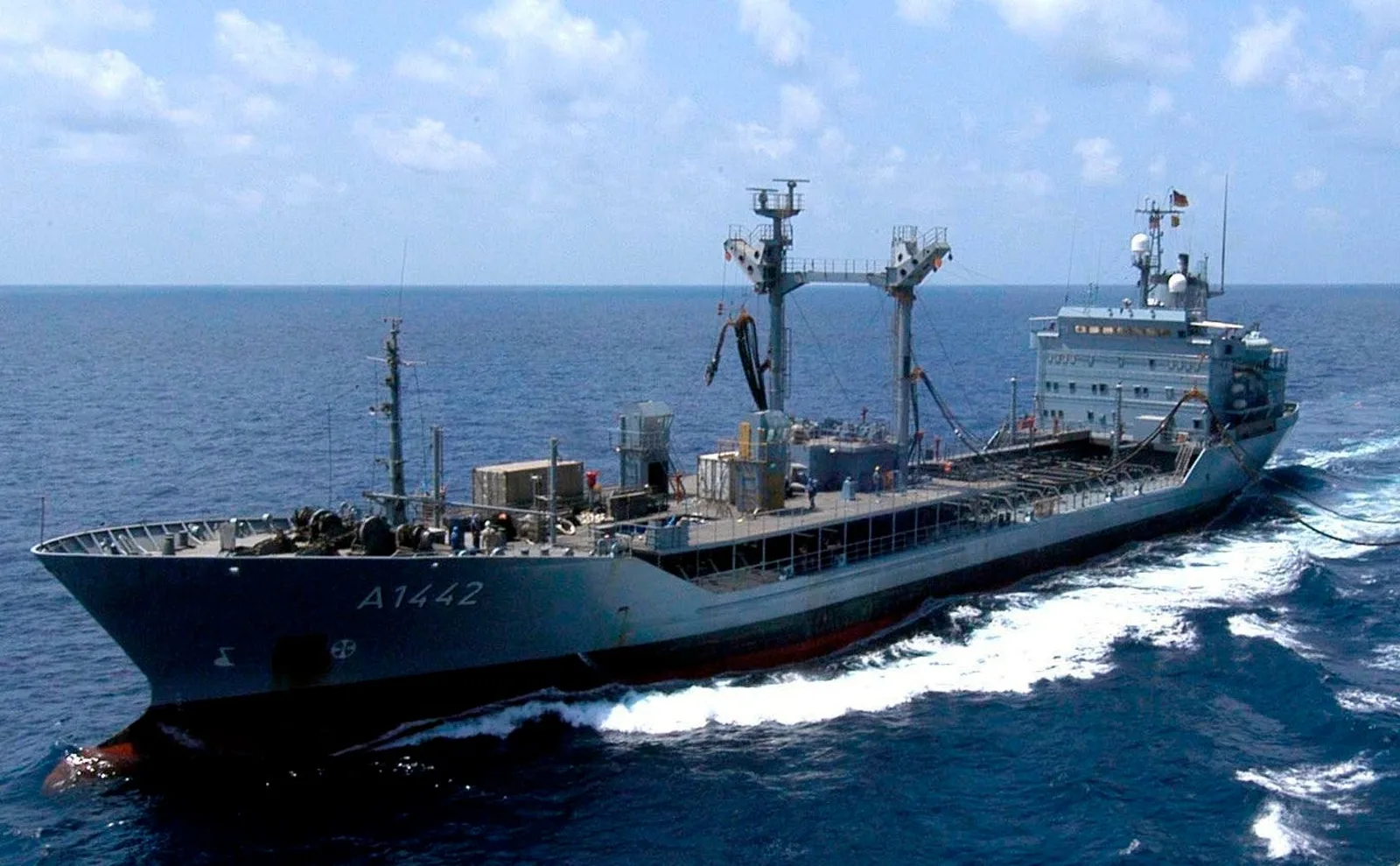 An oiler underway in the Gulf of Oman during replenishment operations. Photo: U.S. Navy, public domain.