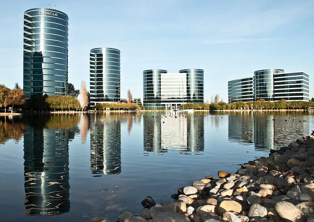 Oracle's headquarters towers in Redwood City, California. Photo: Davidlohr Bueso / Wikimedia Commons, CC BY 2.0.